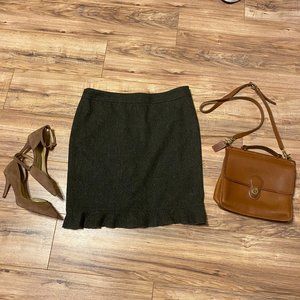 Club Monaco Tweed Green Ruffle Pencil Skirt Sz 12